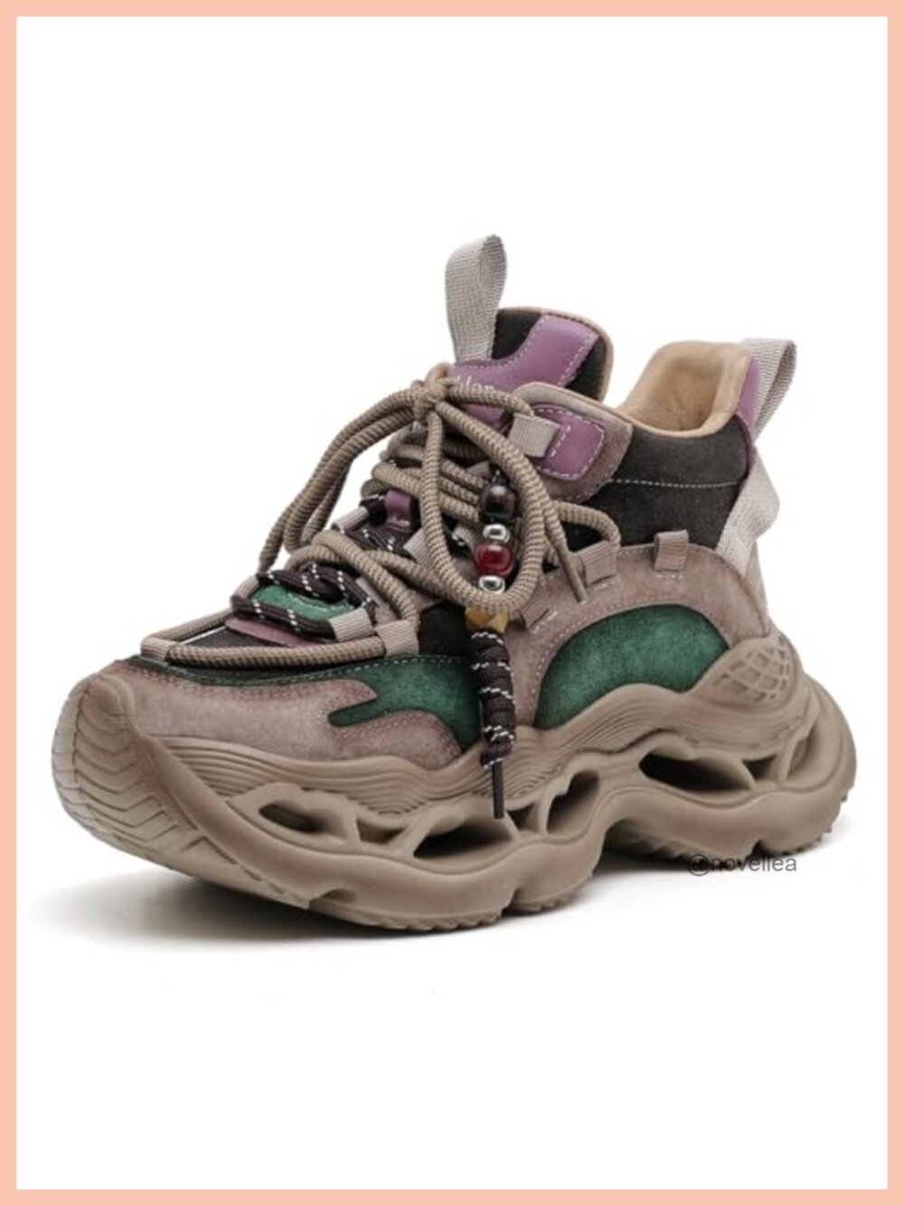 Wedge Walking Shoes Chunky Platform Leather Sneaker Lace-Up Non-Slip